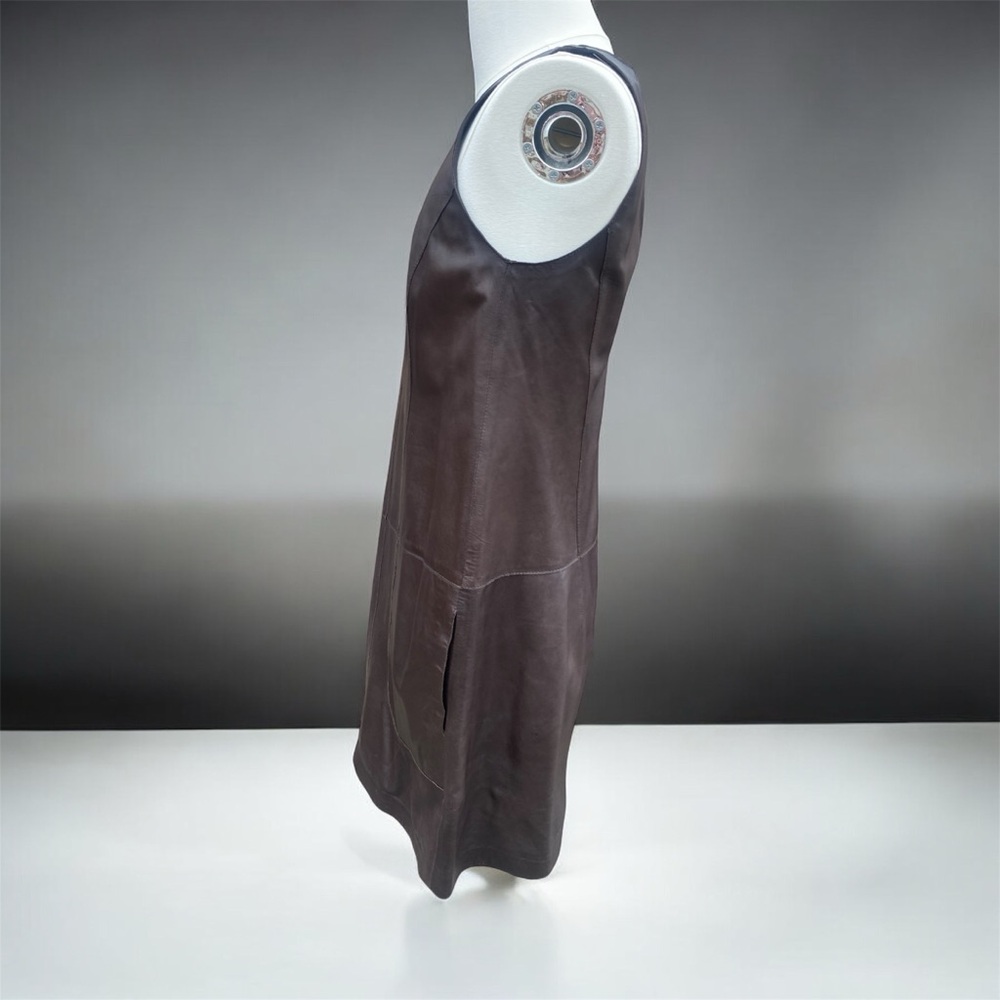 Vince Dark Brown Leather Shift Dress Size 10 | Minimalist Designer Moto Style - Picture 6 of 9
